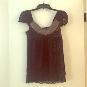 Free People Black  Lace Tunic Top